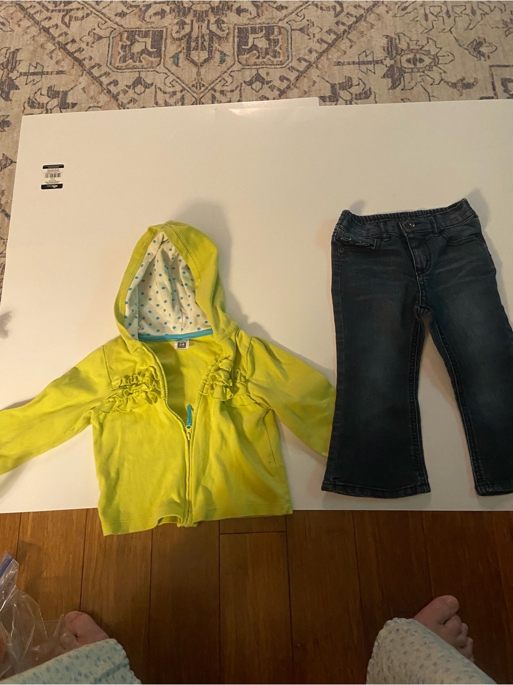 Carter's Yellow Hooded Zip-Up with Polka Dot Lining And Jordache Jeans